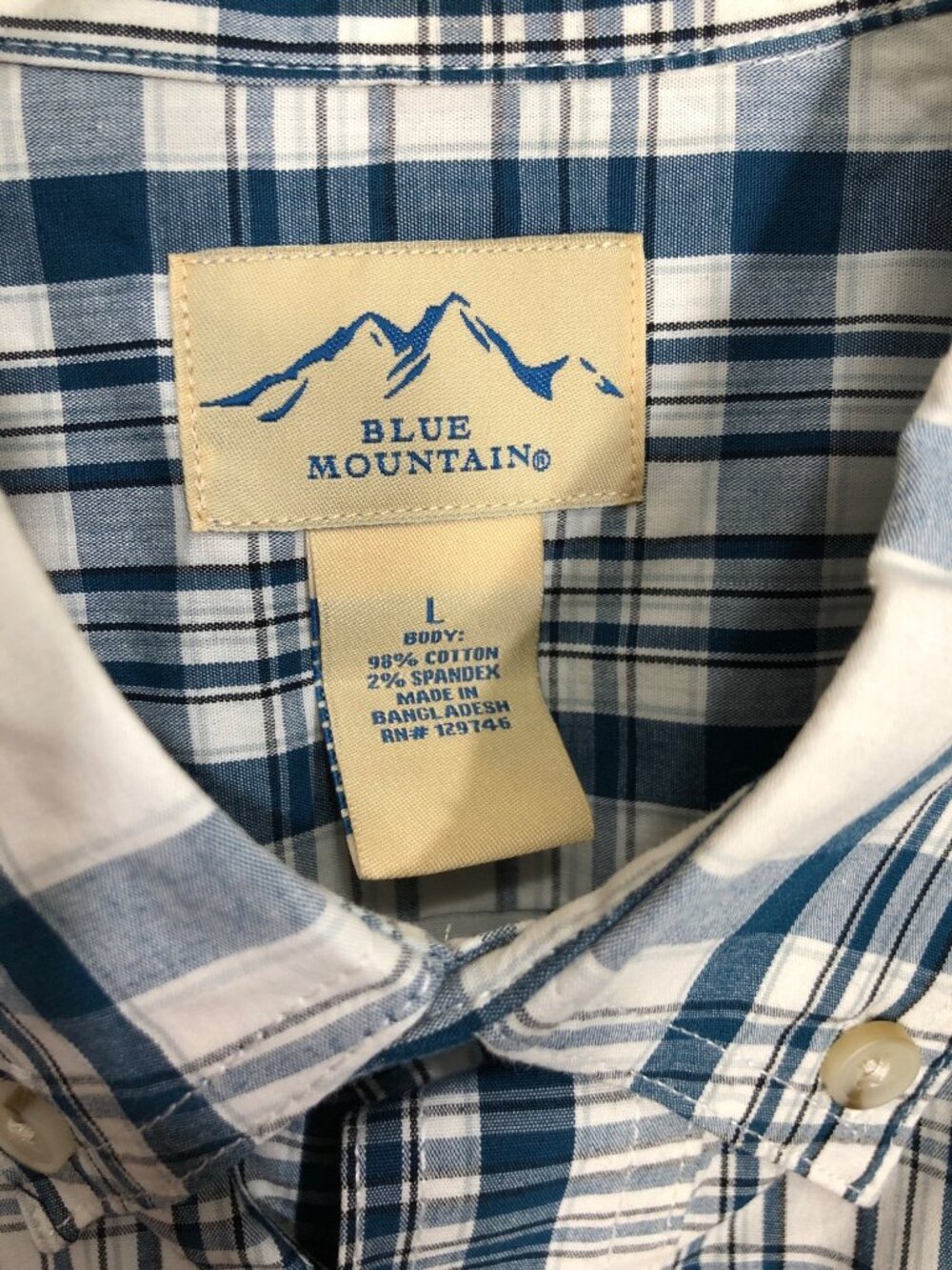 Blue Mountain Button Up Shirt Mens L Long Sleeve Plaid Navy Blue - Picture 3 of 8